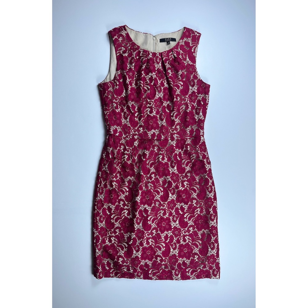 Alex Marie Womens Red Floral Lace Conservative Fitted Cocktail Dress Size 8